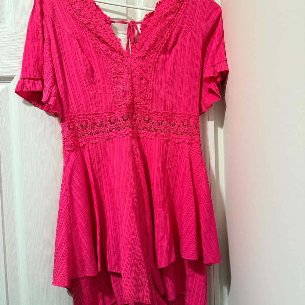 Vibrant Pink Lace-Trimmed romper